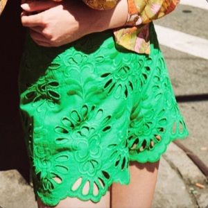 Green eyelet embroidery shorts. Size XS.